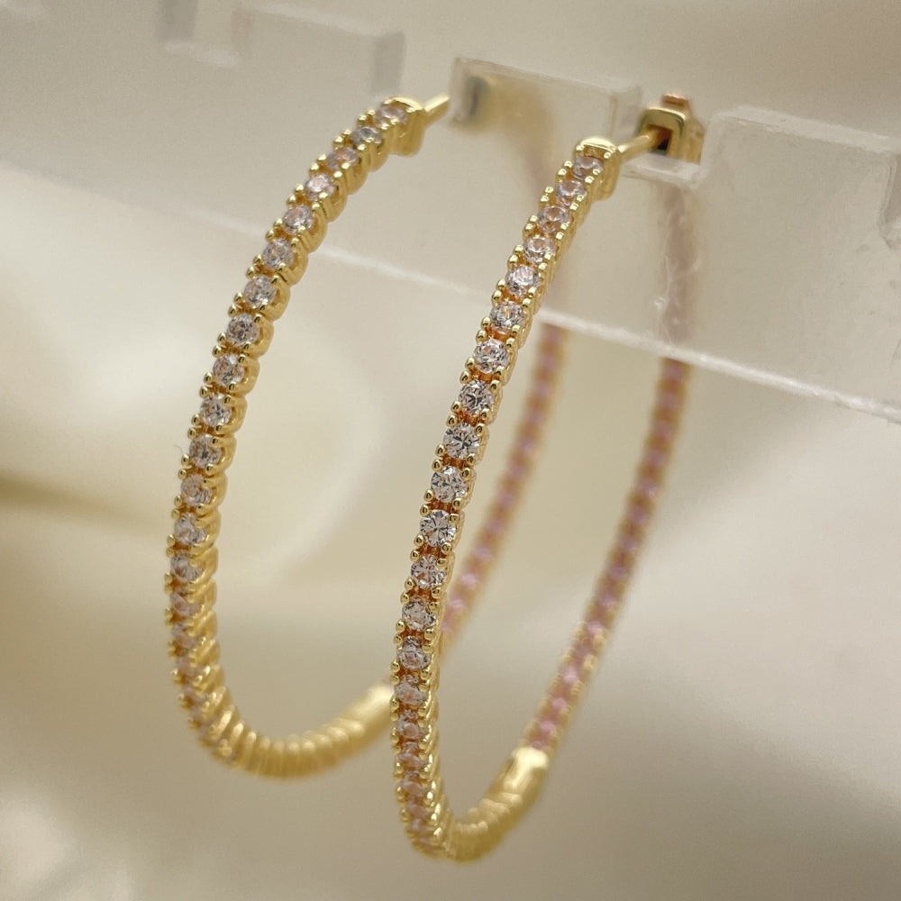 50mm Inside Out Diamond Hoop Earrings Handmade with Dimond like Zirconia - Gold Filled Lightweight Style Hoops 02.156.0567.3.50