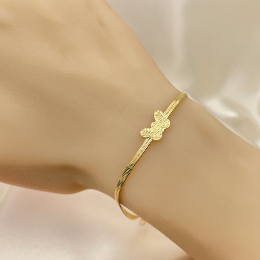 7" 14k Herringbone Bracelet w/ Butterfly -  Gold Filled Style - Handmade Bracelet -03.02.0098.07