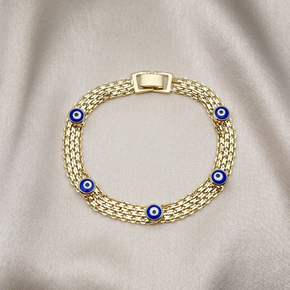 8" Evil Eye Gold Bracelet - Handmade With Bismarck Chain. Its the Highest Craftsmanship - Gold Filled Style Bracelets 03.213.0157.1.08