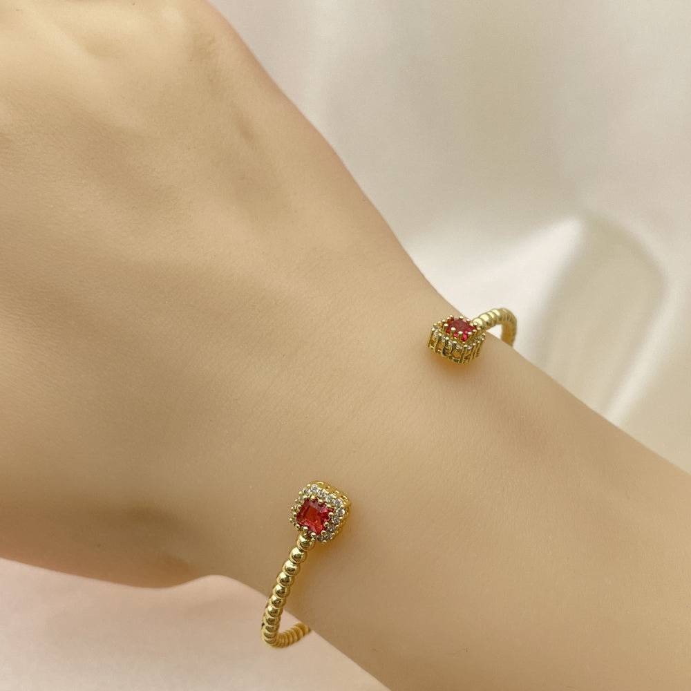 Open Gold Bead Bangle Bracelet - Handmade w/ Red Ruby Design - Gold Filled Style Cuff Bangles - 07.228.0004.1