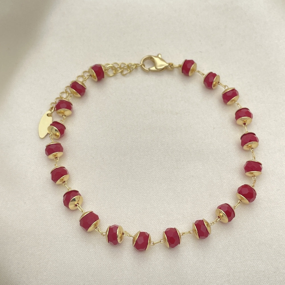 Gold Anklet - Handmade Red Quartz Design with the Highest Craftsmanship - Gold Filled Style Anklets 03.383.0028.1.10