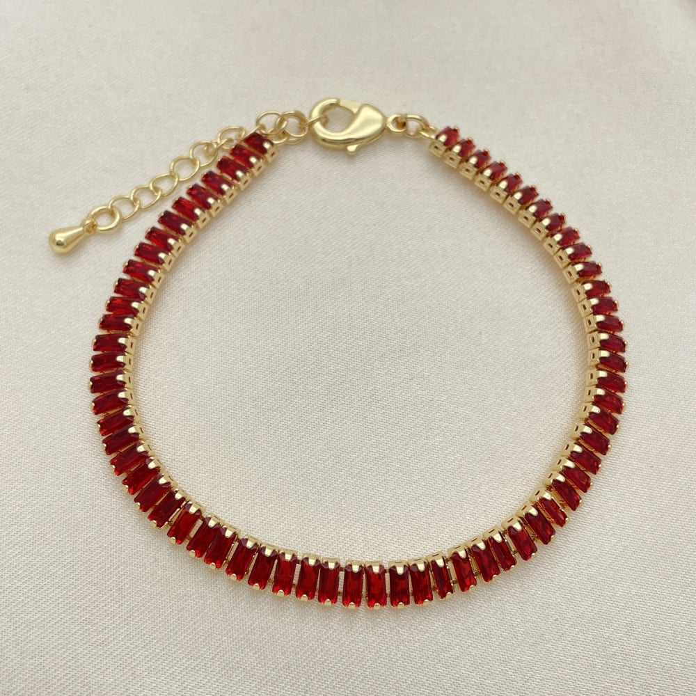 7" Ruby Gold Bracelet - Handmade With Lab Created Rhinestone - Gold Filled Bracelets 03.130.0008.1.07