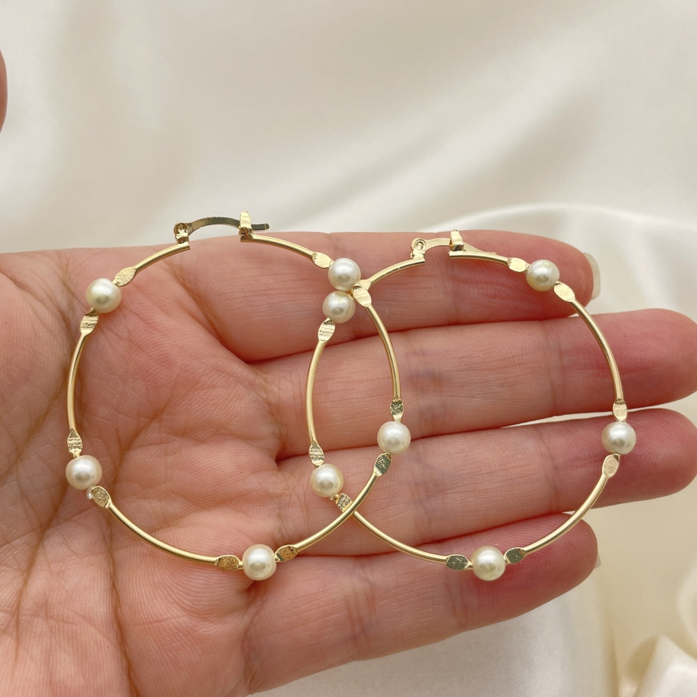 Gold Pearl 50mm Hoop Earrings Handmade - Very Light Weight  Jewelry Piece - Gold Filled Hoops 02.02.0527.50