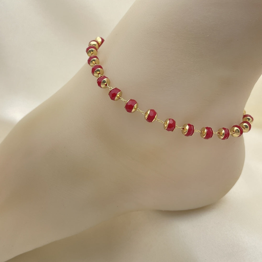 Gold Anklet - Handmade Red Quartz Design with the Highest Craftsmanship - Gold Filled Style Anklets 03.383.0028.1.10