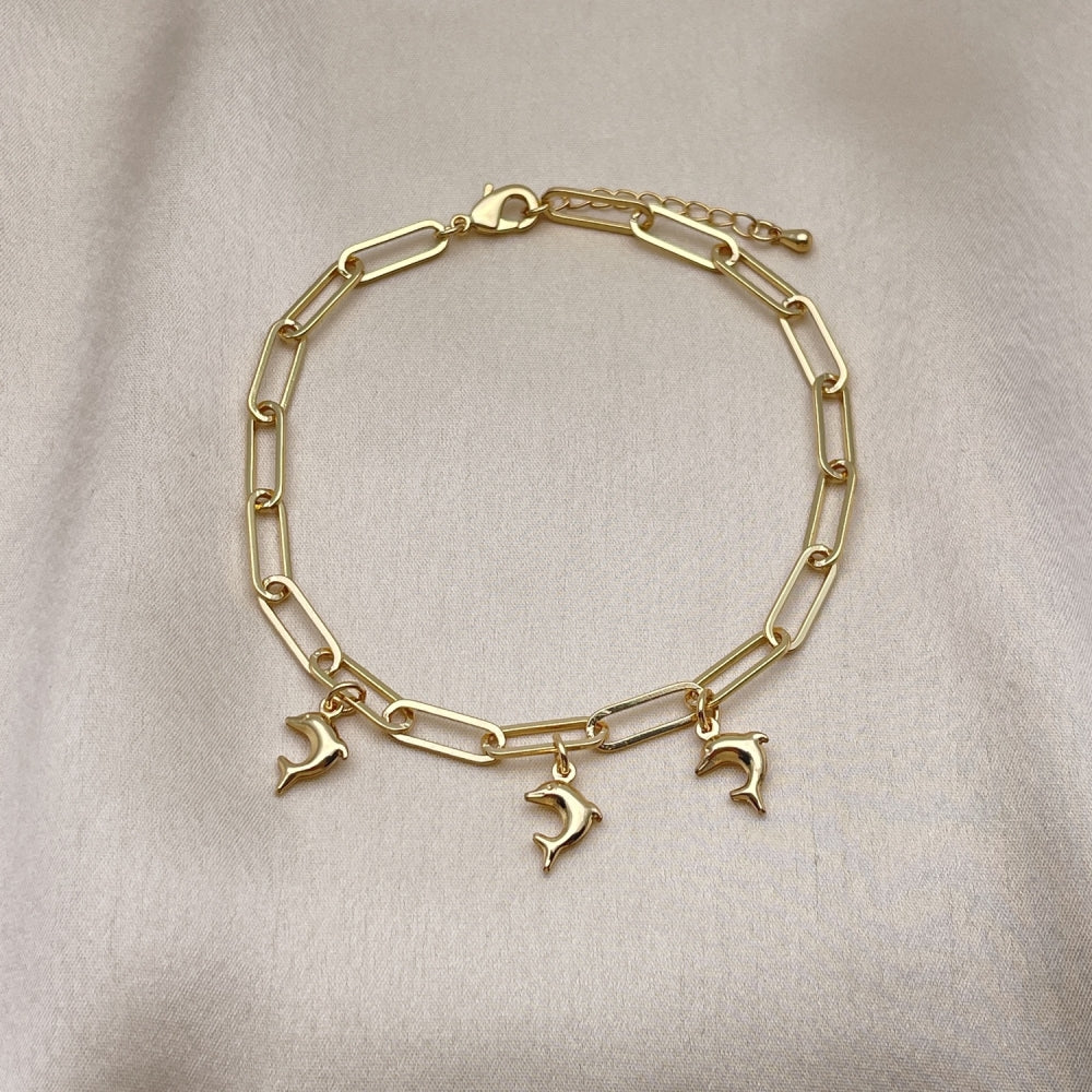 Gold Anklet - Paperclip Chain Anklet w/ Dolphin Charm Handmade with the Highest Gold Filled Style Craftsmanship - Anklets 03.63.2278.10