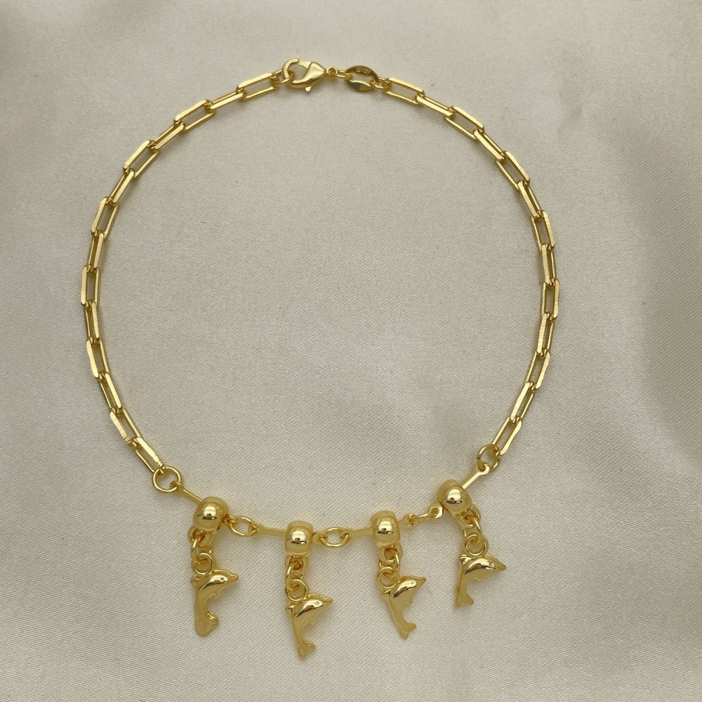 Gold Anklet - Paperclip Chain w/Dolphin Charms Handmade with the Highest Gold Filled Style Craftsmanship - Minimalist Anklets 03.32.0612.10