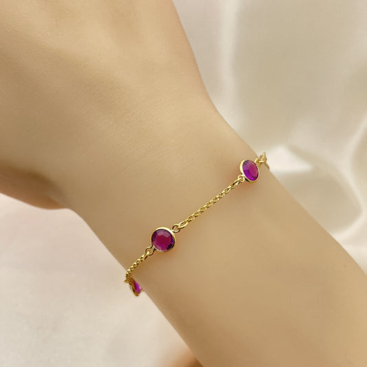 7" Gold Bracelet - Handmade With Amethyst Color Lab Made Gemstone, the Highest Craftsmanship - Gold Filled Style Bracelets 03.02.0089.07