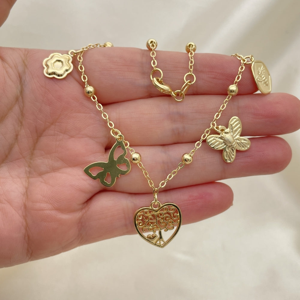 Gold Anklet - Butterfly, Flower, Tree Charms Handmade with the Highest Gold Filled Style Craftsmanship - Gold Filled Anklets 03.32.0585.10