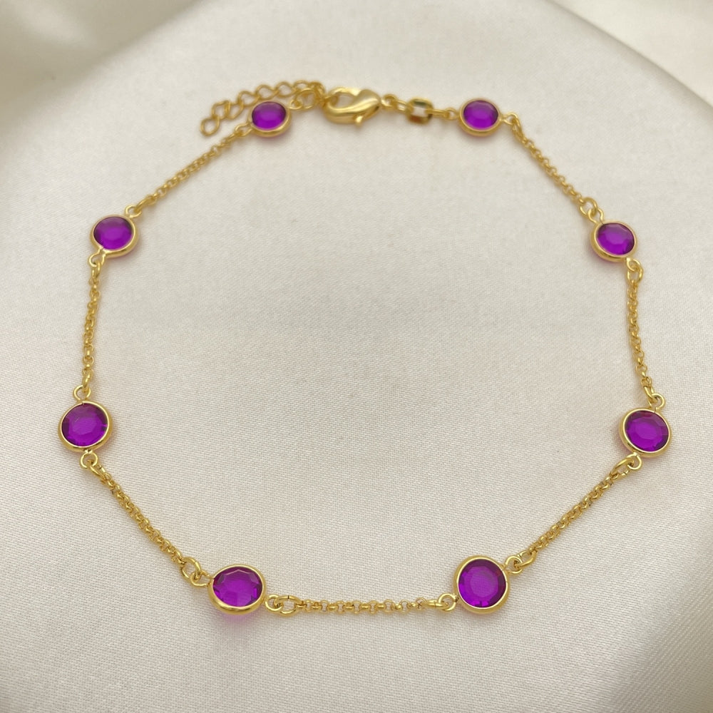 Gold Anklet - Handmade with Amethyst Color Beads the Highest Gold Filled Style Craftsmanship - Anklets 03.02.0088.10