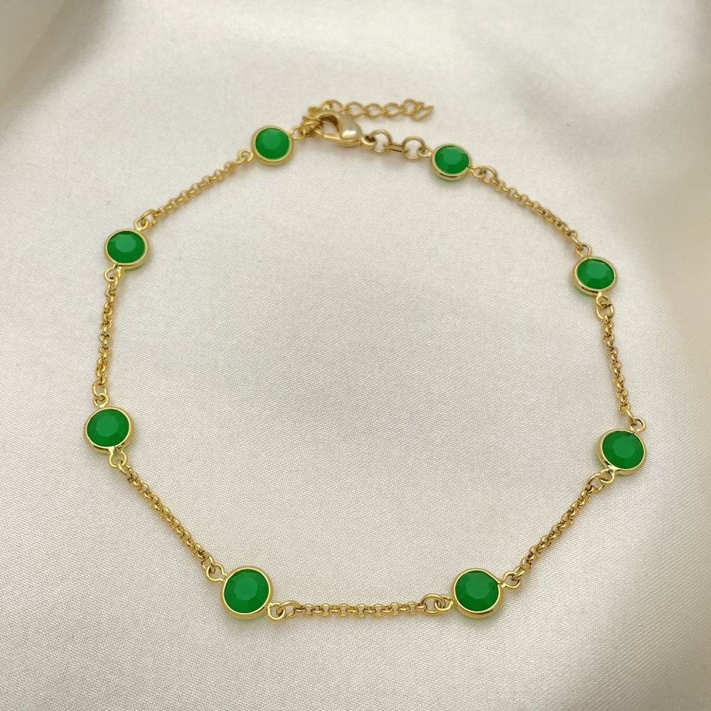 Gold Anklet - Handmade with Green Emerald like Bead and the Highest Gold Filled Style Craftsmanship - Green Stone Anklets 03.02.0090.10