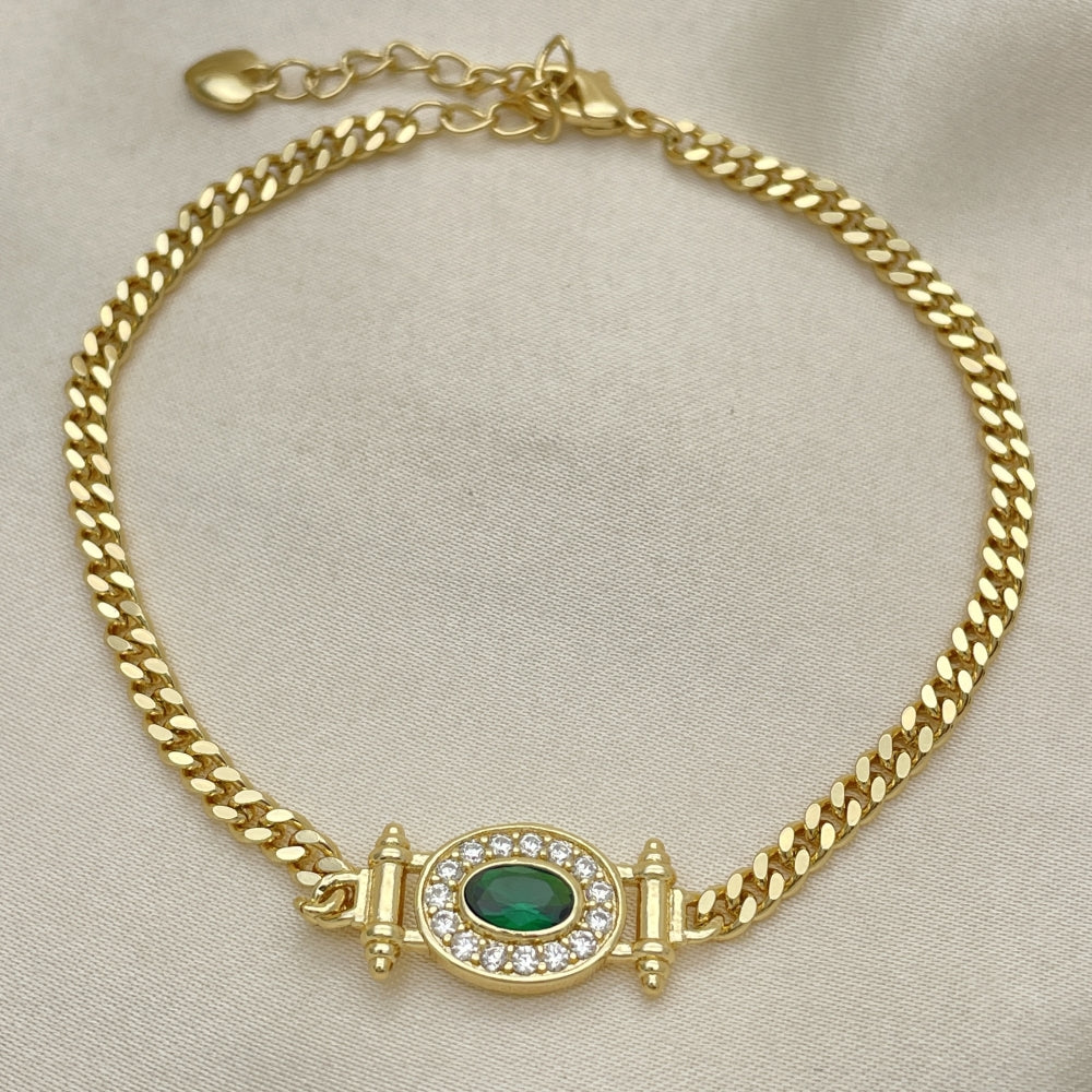 7" Adjustable Cuban Bracelet w/ Emerald Green Stones Handmade With the Highest Craftsmanship Gold Filled Bracelets -03.213.0178.1.07