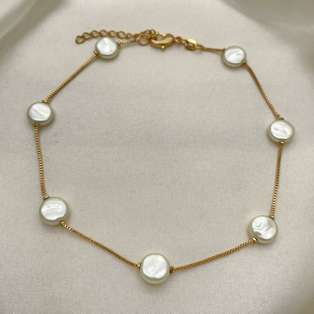 Gold Chain and Pearl Anklet - Handmade with Fresh Water Style Pearl and the Highest Gold Filled Style Craftsmanship - Pearl Anklets 03.02.0087.10