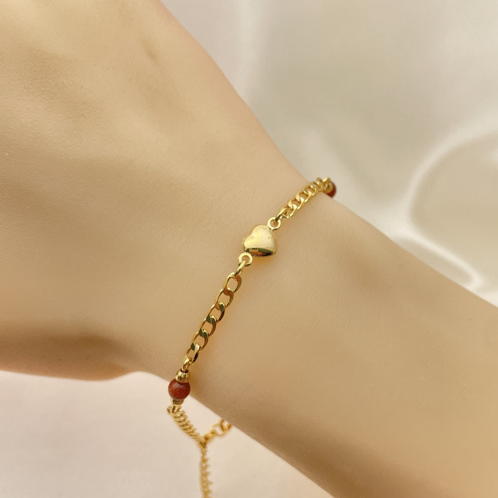 7" Gold Heart Bracelet w/ Goldstone Handmade - Gold Filled Bracelets 03.02.0093.07