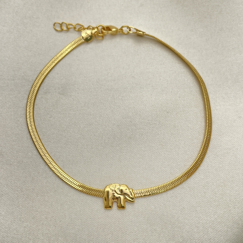 7" 14k Herringbone Bracelet w/ Elephant Gold Filled Style Handmade Minimalist Bracelet 03.02.0096.07