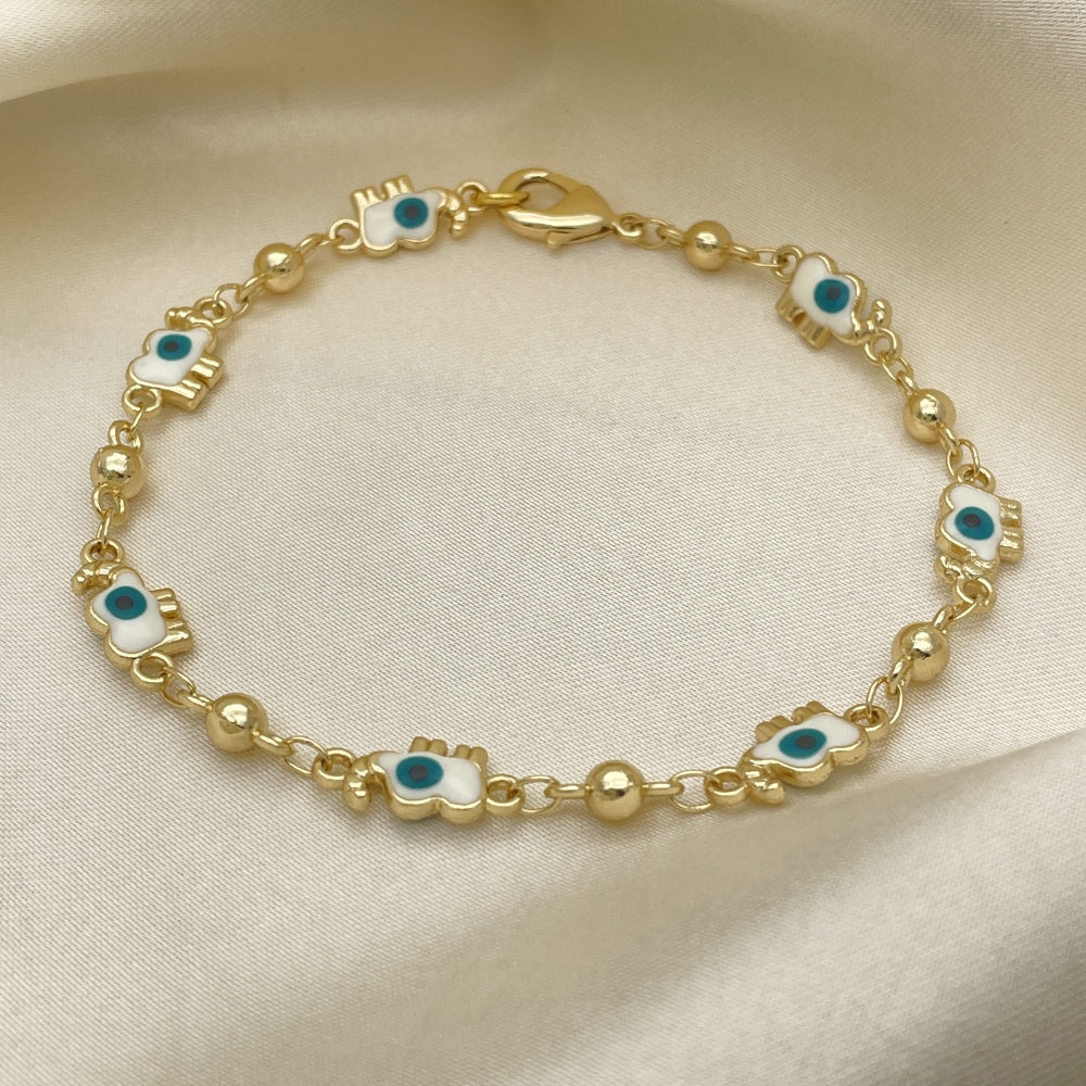 WHITE & GREEN Evil Eye ELEPHANT Gold Bracelet handmade Dainty Gold Style Filled, Gift for Her 03.213.0141.3.08