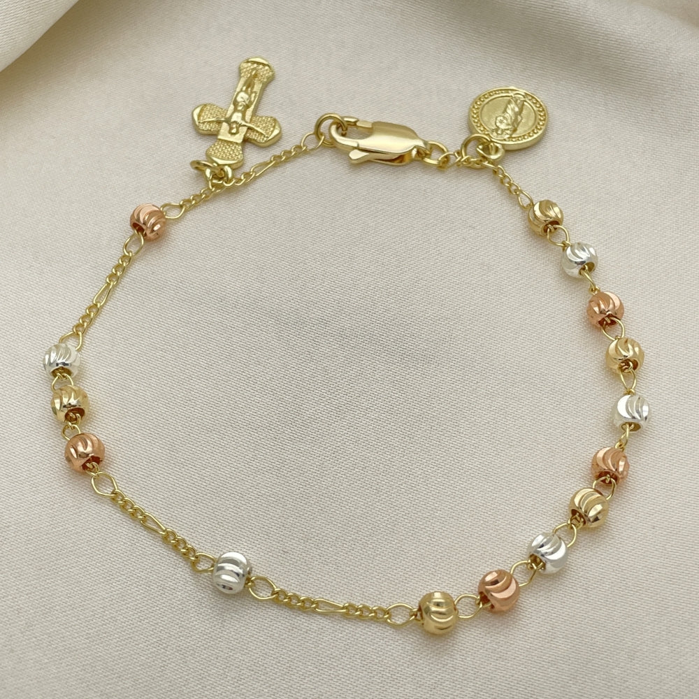 8" Gold Bracelet w/ San Judas and Cross Design - Handmade Gold Filled Style Bracelets - 03.253.0090.08