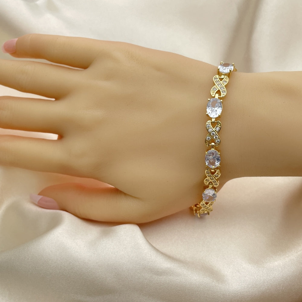 7" Adjustable Bracelet w/ Hugs and Kiss White CZ Stone Handmade With the Highest Craftsmanship Gold Filled Bracelets 03.206.0001.8.07