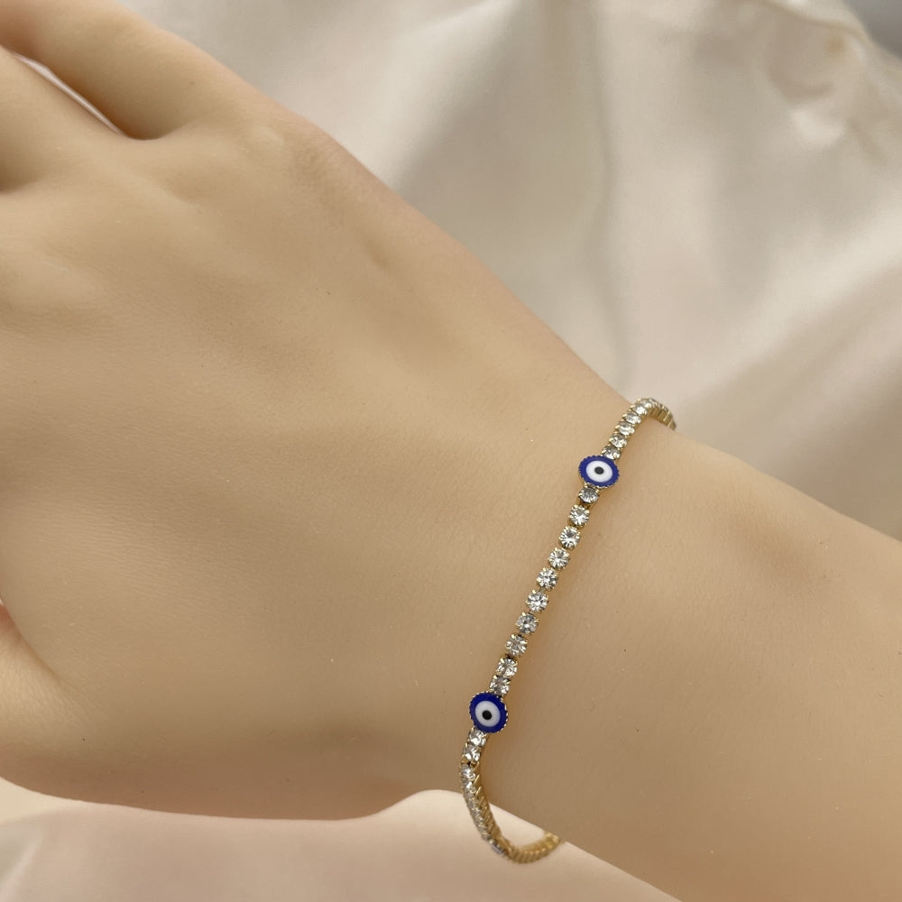 7" CZ Stone Adjustable Bracelet w/ Evil Eye Design - Handmade With the Highest Craftsmanship - Gold Filled Bracelet- 03.130.0014.07