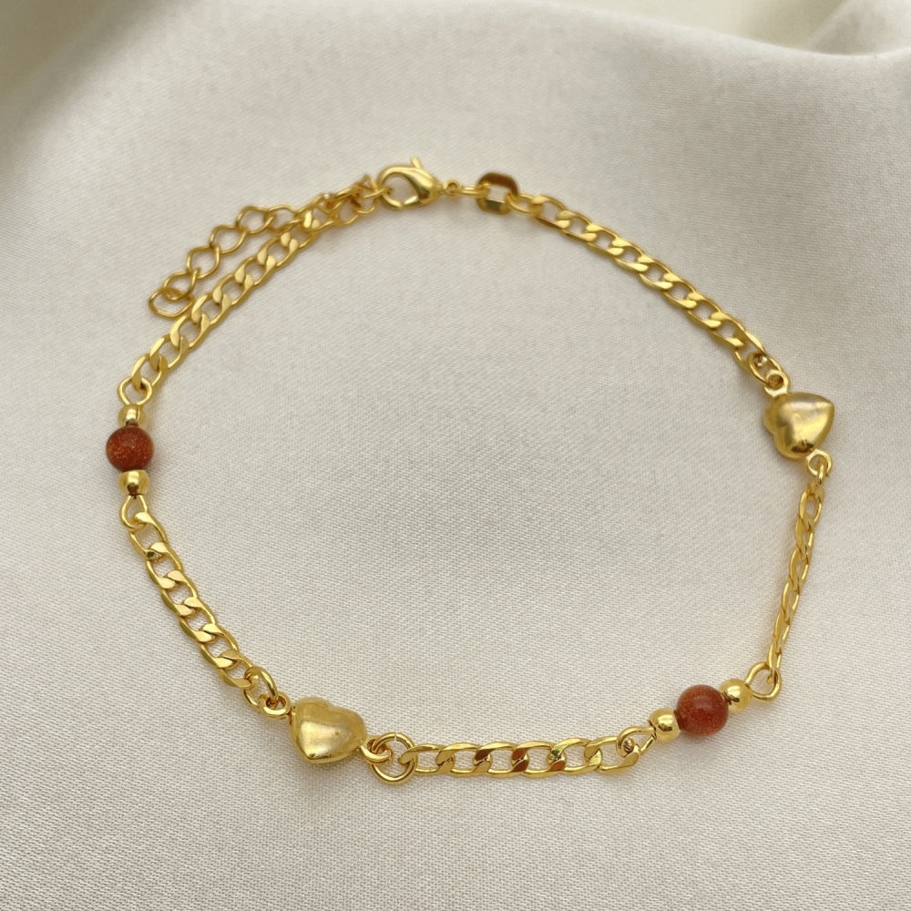 7" Gold Heart Bracelet w/ Goldstone Handmade - Gold Filled Bracelets 03.02.0093.07