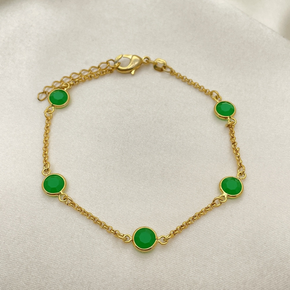 7" Gold Bracelet - Dainty Emerald Bracelet Green Stone Crystal Handmade - Gold Filled Style Bracelets 03.02.0090.07