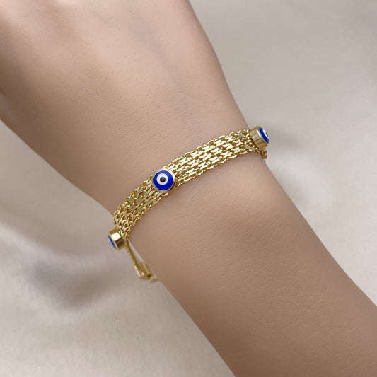 8" Evil Eye Gold Bracelet - Handmade With Bismarck Chain. Its the Highest Craftsmanship - Gold Filled Style Bracelets 03.213.0157.1.08