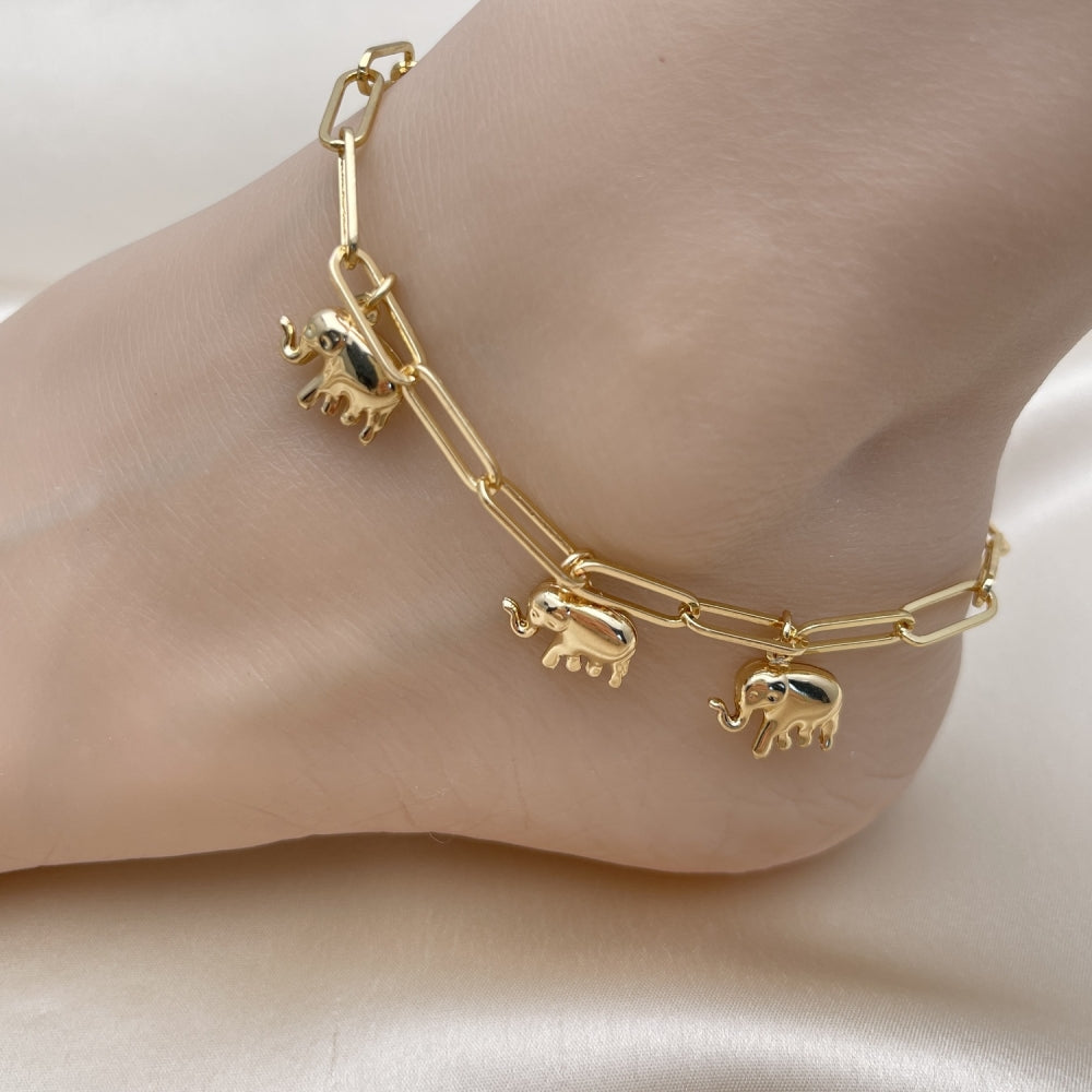 Gold Anklet - Paperclip Chain w/ Elephant Charm Handmade with the Highest Gold Filled Style Craftsmanship - Anklets 03.63.2280.10