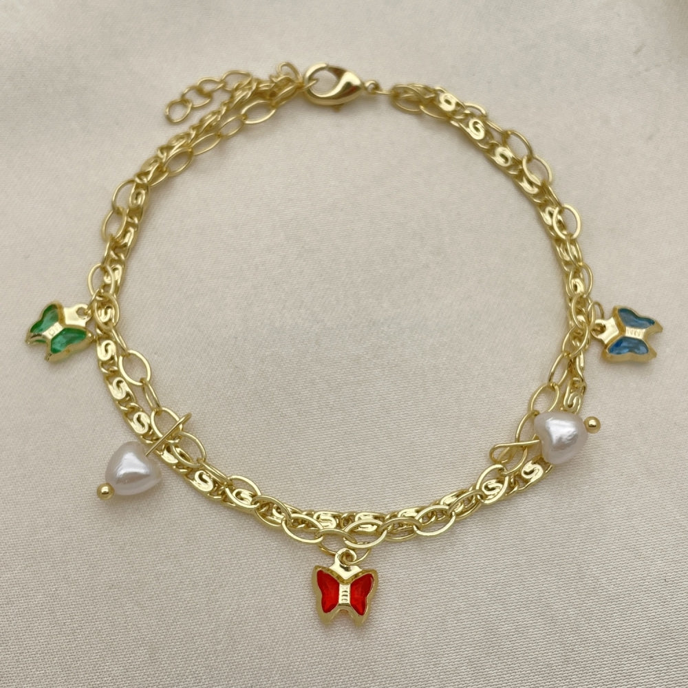 7" Gold Charm Bracelet w/ Butterfly Charms - Handmade Gold Filled Style Bracelets - 03.213.0179.07