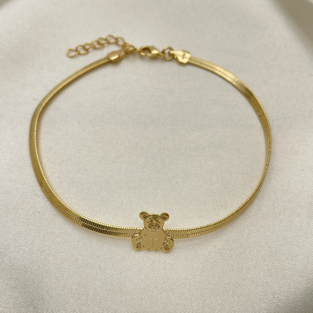 7" 14k Herringbone Bracelet w/ Teddy Bear Gold Filled Style - Gold Filled Bracelets 03.02.0099.07