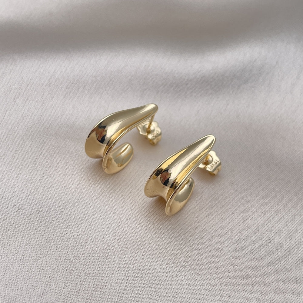 Teardrop Gold Hoop Stud Earrings - Chunky Handmade Dome Waterdrop Stud Earrings, Bold Gold Filled Style - Gold Filled Hoops 02.163.0204.16