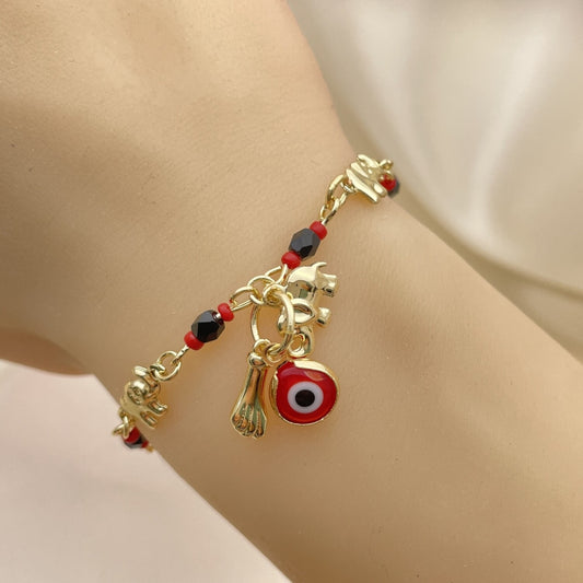 Gold Bracelet - Azabache Handmade Lucky Charm Style - Gold Filled Bracelets 03.213.0216.06