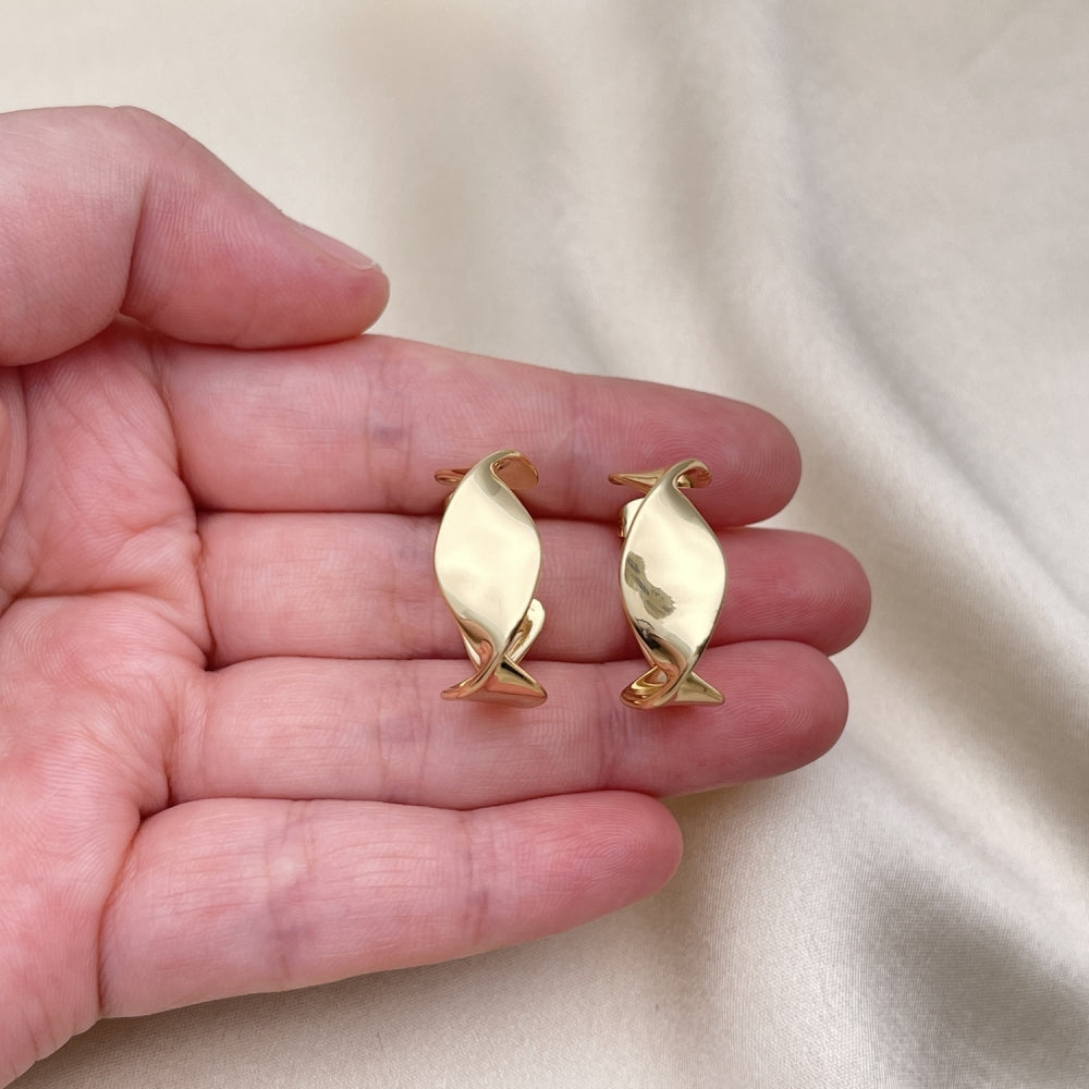 Teardrop Gold Hoop Stud Earrings - Chunky Handmade Dome Waterdrop Stud Earrings, Bold Gold Filled Style - Gold Filled Hoops 02.163.0209.20