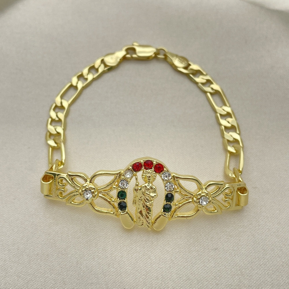 7" Gold Figaro Bracelet w/ San Judas Horseshoe - Handmade Gold Filled Style Bracelets - 03.253.0076.1.07