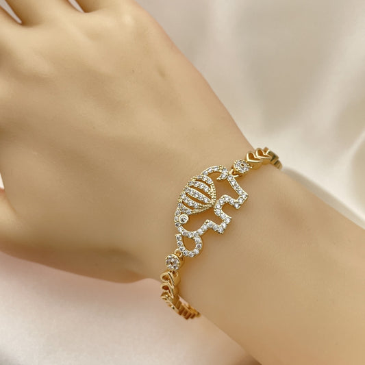 7" Gold Heart Bracelet w/ Elephant Design Sparkling Handmade Style - Gold Filled Style Bracelets 03.283.0040.07