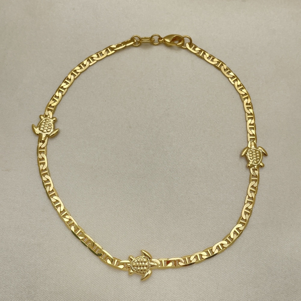 Gold Anklet - Mariner Style w/ Turtle Charms Handmade with the Highest Gold Filled Style Craftsmanship - Gold Filled Anklets 03.32.0618.10