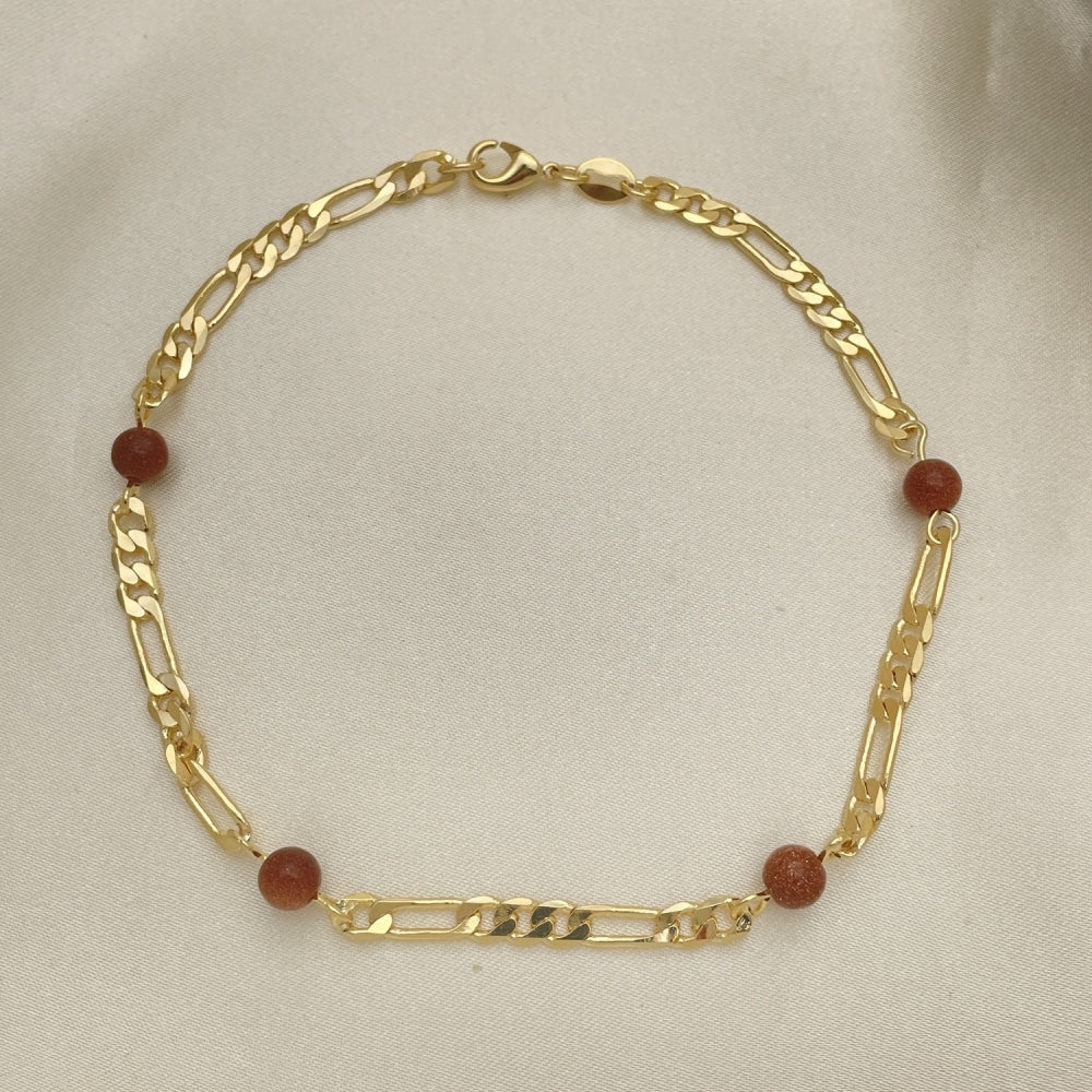 Gold Anklet - Figaro Chain w/ Goldstone Charm Handmade with the Highest Gold Filled Style Craftsmanship - Gold Filled Anklets 03.32.0603.10