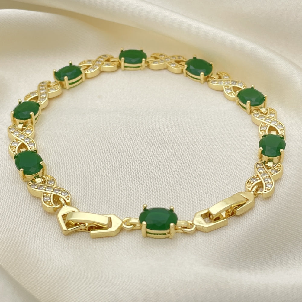 7" CZ Stone Adjustable Bracelet w/ Hugs and Kiss Emerald Green- Handmade w/ the Highest Craftsmanship Gold Filled Bracelet 03.206.0001.2.07