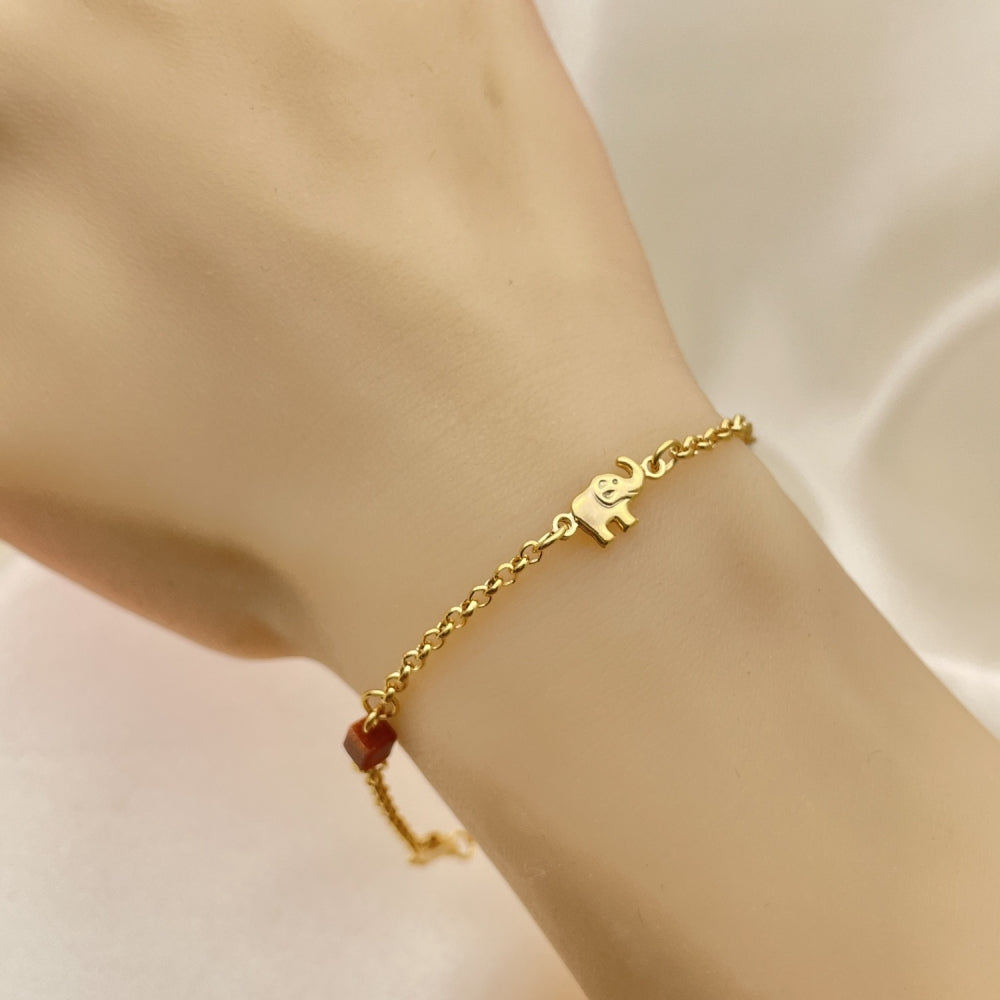 7" Gold Bracelet - Dainty Elephant Bracelet w/ Goldstone For Women Handmade - Gold Filled Bracelets 03.02.0092.07