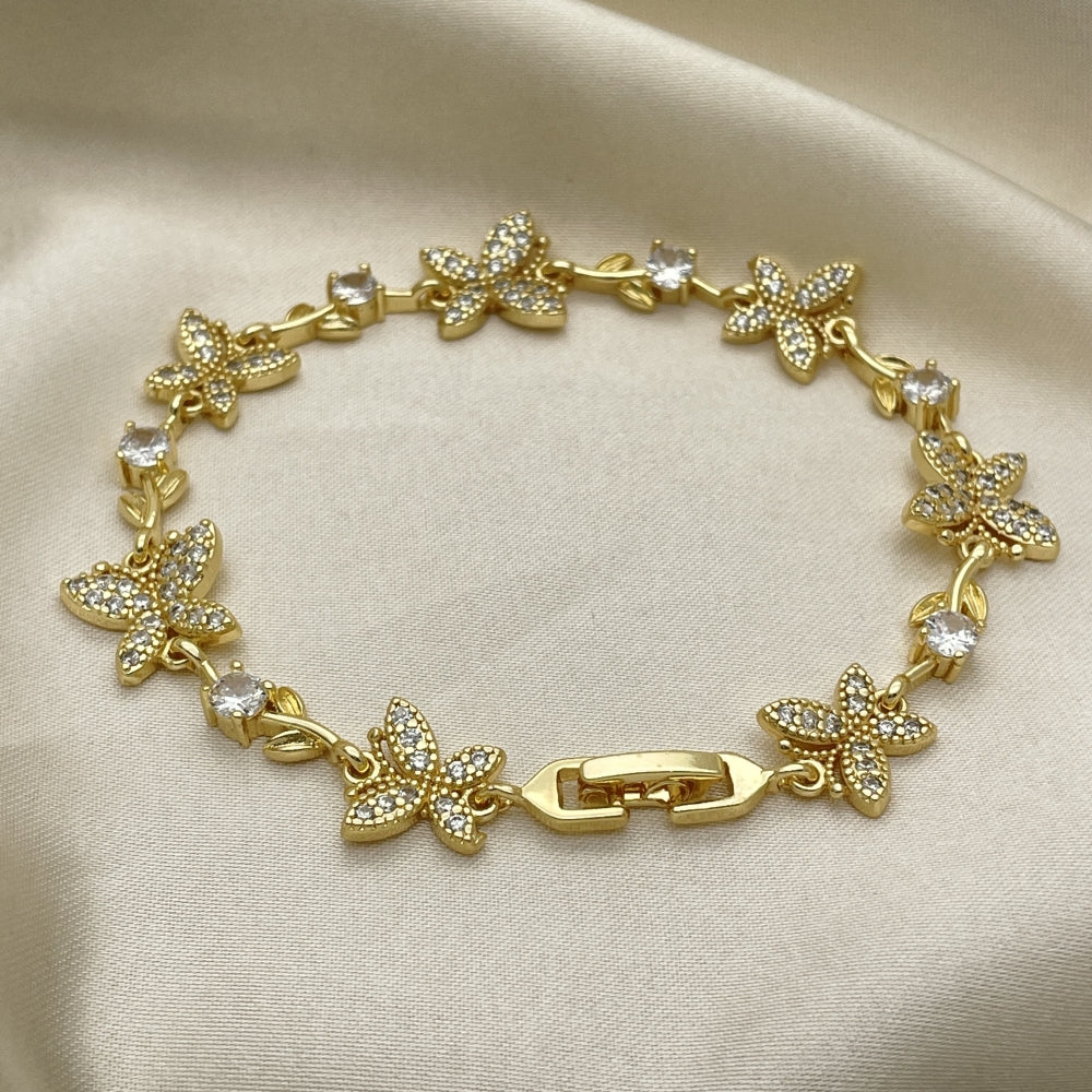 8" Gold Tennis Butterfly Style Bracelet w/ White CZ Stones - Sparkling Handmade Style - Gold Filled Bracelets 03.210.0140.08