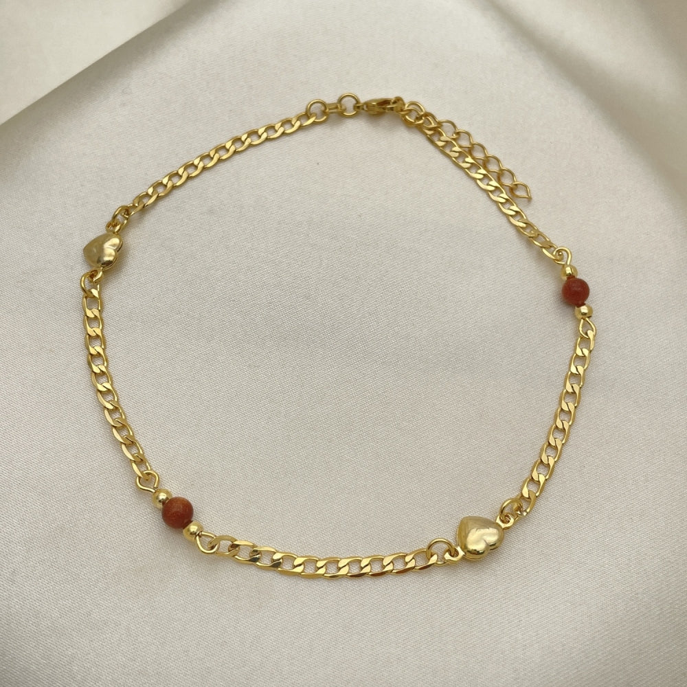 Goldstone Bead Anklet - Handmade with Gold Heart Charm and Highest Gold Filled Style Craftsmanship - Minimalist Anklets 03.02.0093.10