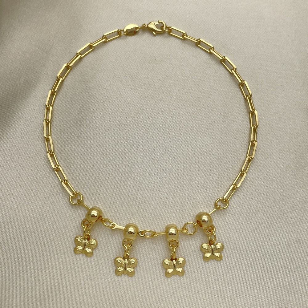 Gold Anklet Handmade with Paperclip Chain Turtle and Spacers Lucky Charms, Gold Filled Style 03.32.0615.10