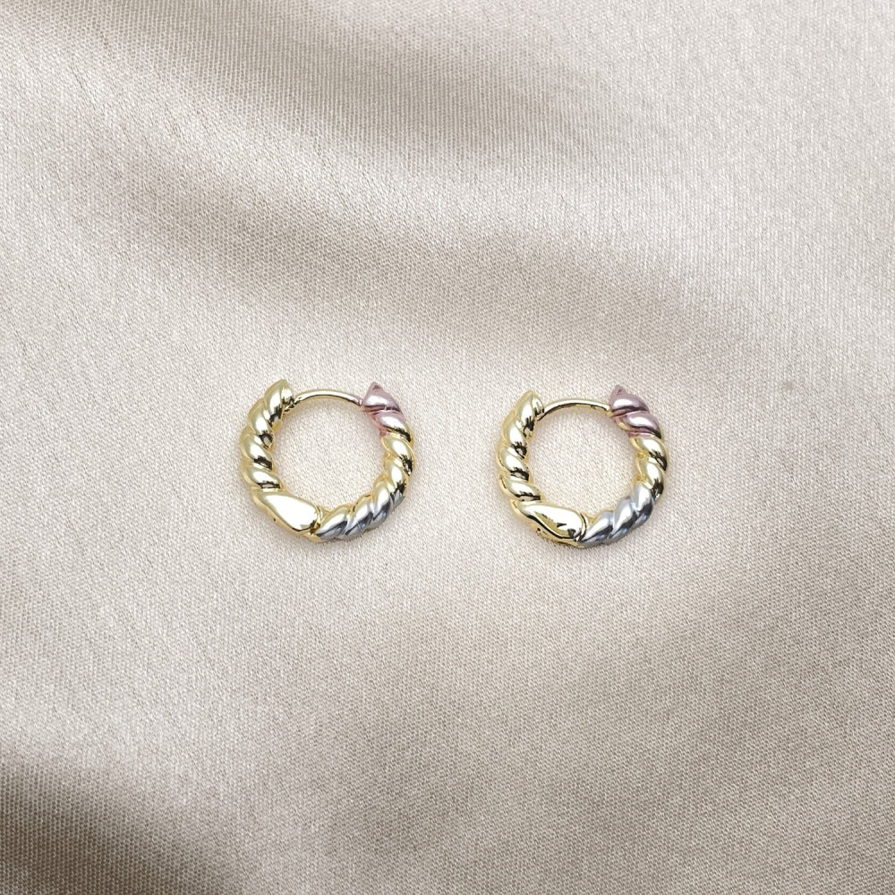 Tritone Twisted Huggies Style Small Hoop Earrings Handmade in Gold Filled Style Jewelry - Light Weight - Gold Filled Hoops 02.102.0077.15