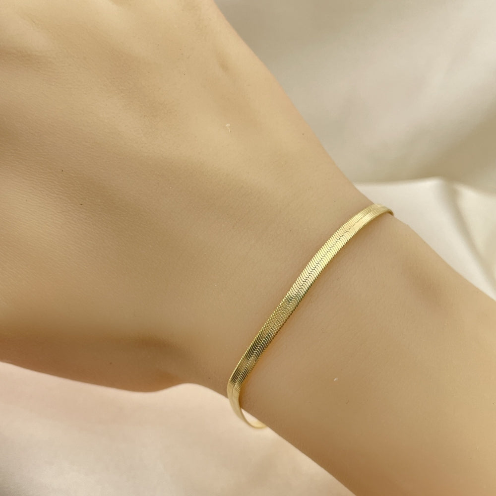 6.5" Gold Bracelet Handmade With Herringbone Flat Chain the Highest Craftsmanship - Gold Filled Style Minimalist Bracelets 03.02.0083.07