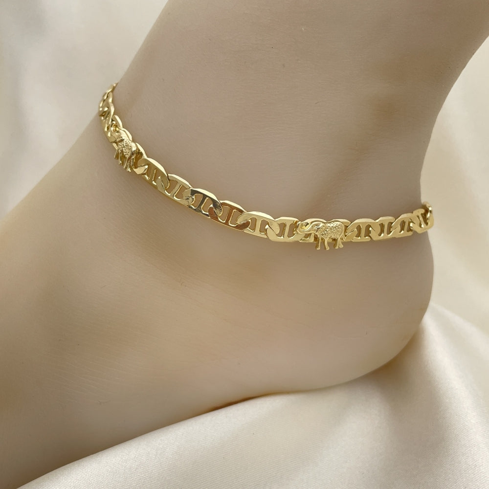 06 MM Gold Anklet - Mariner Chain  w/ Elephant Charm Handmade with the Highest Craftsmanship - Gold Filled Style Anklets 03.213.0008.10