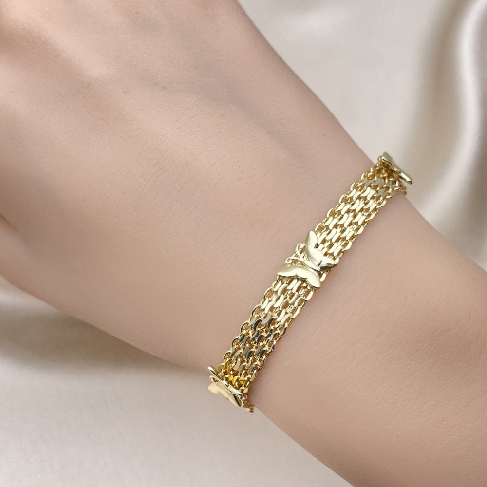 7" Gold Bizmark Fancy Bracelet - Handmade w/ Butterfly Style - Gold Filled Style Bracelets 03.213.0221.07