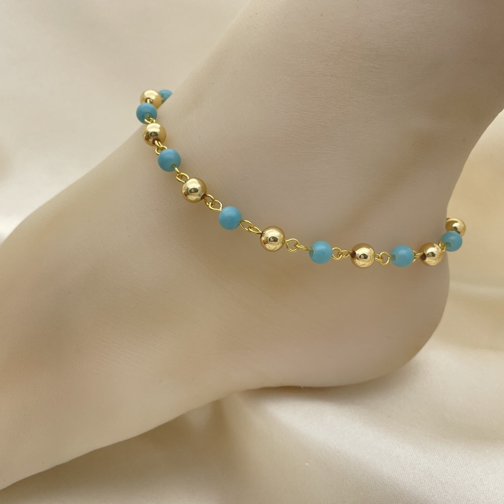 Gold Anklet - Turquoise Design w/ Gold Beads Handmade with the Highest Gold Filled Style Craftsmanship - Gold Filled Anklets 03.63.2227.1.10