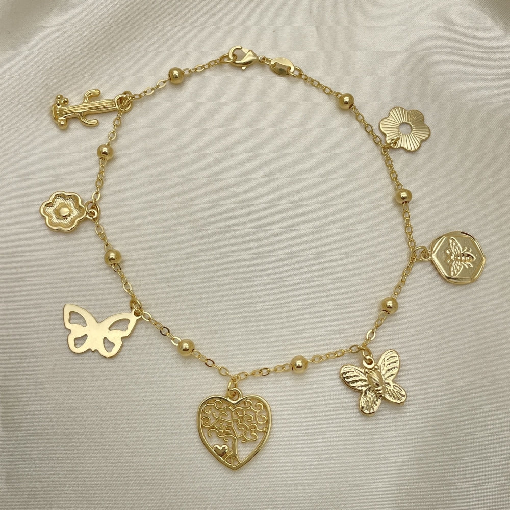 Gold Anklet - Butterfly, Flower, Tree Charms Handmade with the Highest Gold Filled Style Craftsmanship - Gold Filled Anklets 03.32.0585.10