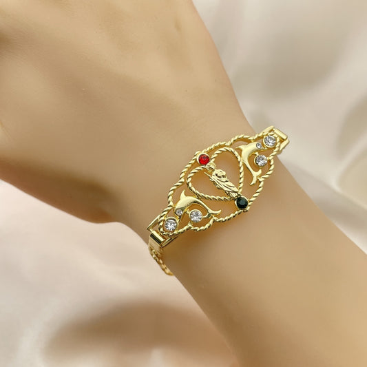 7" Gold San Judas Azavache Bracelet w/ Star and Heart Charms- Handmade Gold Filled Style Bracelets - 03.253.0079.1.07