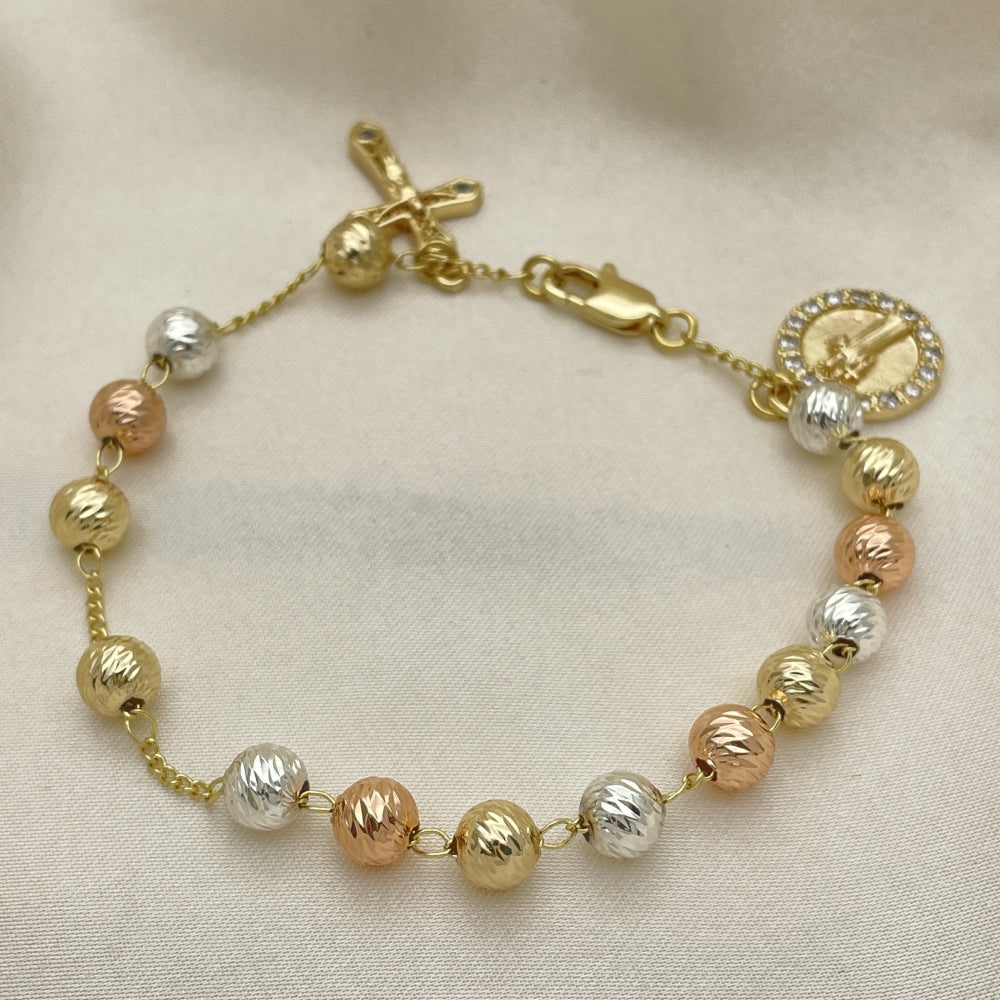 8" Gold Bracelet w/ San Judas and Cross Design - Handmade Gold Filled Style Bracelets- 03.253.0096.08