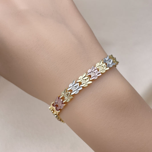 7" Tricolor Gold Bracelet - Groove Link Handmade With the Highest Craftsmanship - Gold Filled Style Bracelets 03.102.0070.07