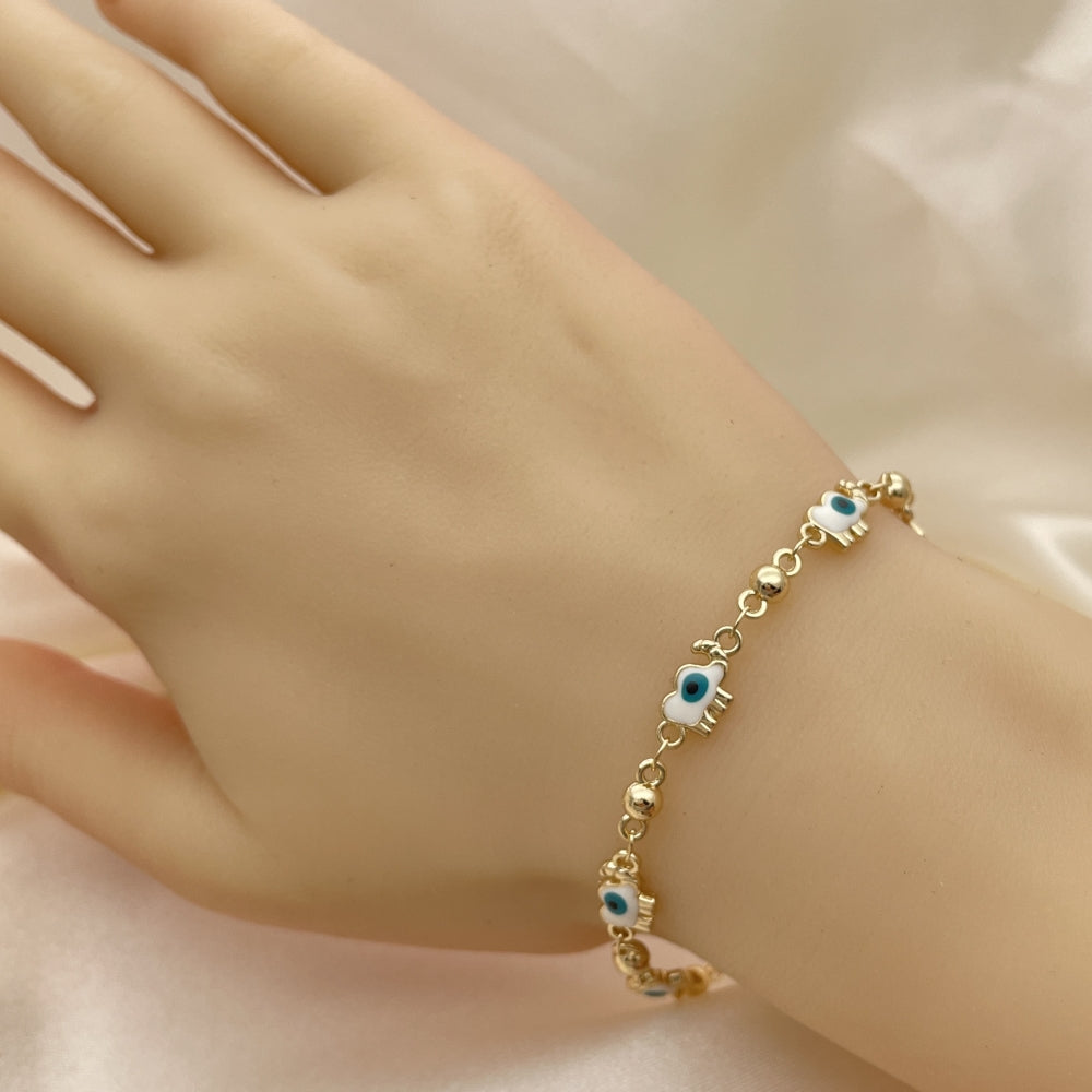 WHITE & GREEN Evil Eye ELEPHANT Gold Bracelet handmade Dainty Gold Style Filled, Gift for Her 03.213.0141.3.08